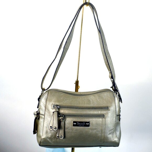 Tignanello Leather Shoulder Bag Silver Metallic Gunmetal Pre-owned - Picture 1 of 11